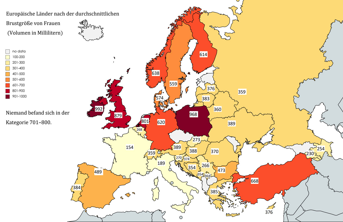Vergleich der durchschnittlichen Brustgrößen von Frauen in Deutschland und Europa