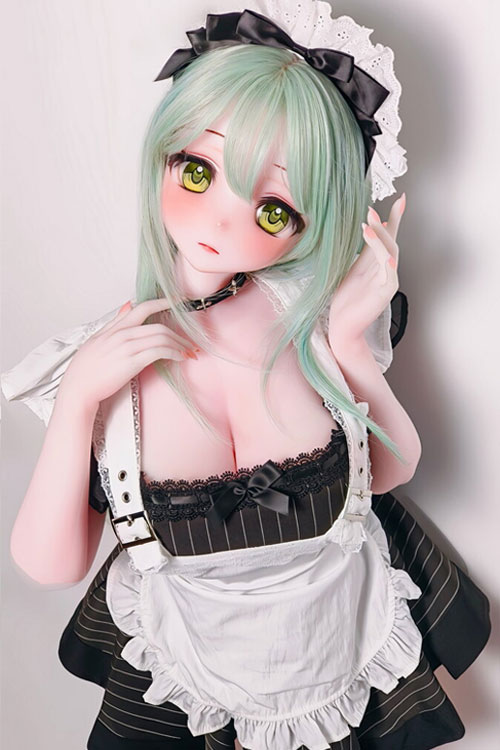 Anime Liebespuppe im Maid-Cosplay mit mintgrünem Haar