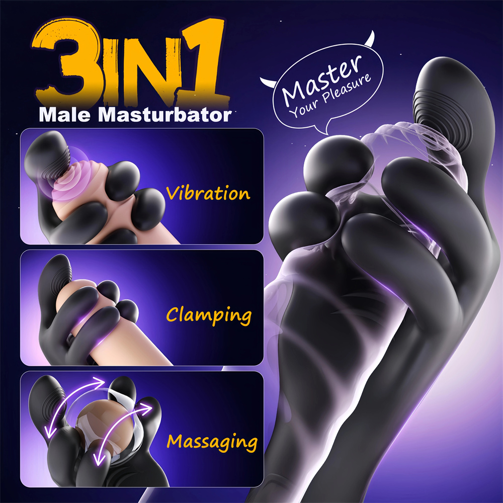 3 in 1 Penis Masturbator mit Vibration, Klammer- & Massagefunktion