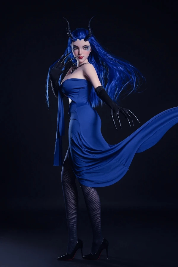 Elegante Liebespuppe in Blau, Anime Cosplay Kurvige Figur