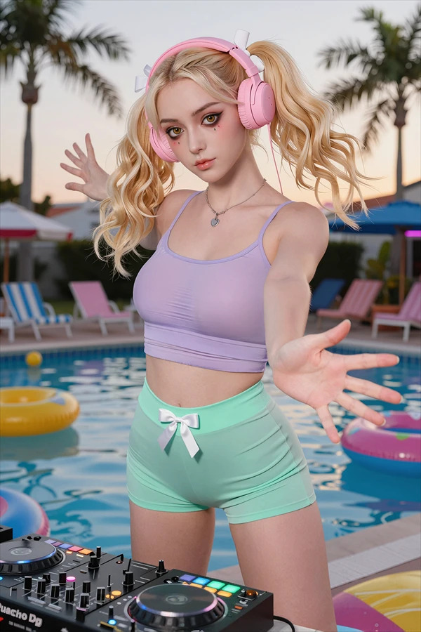 Real sex doll Solana im sommerlichen Poolparty-Look